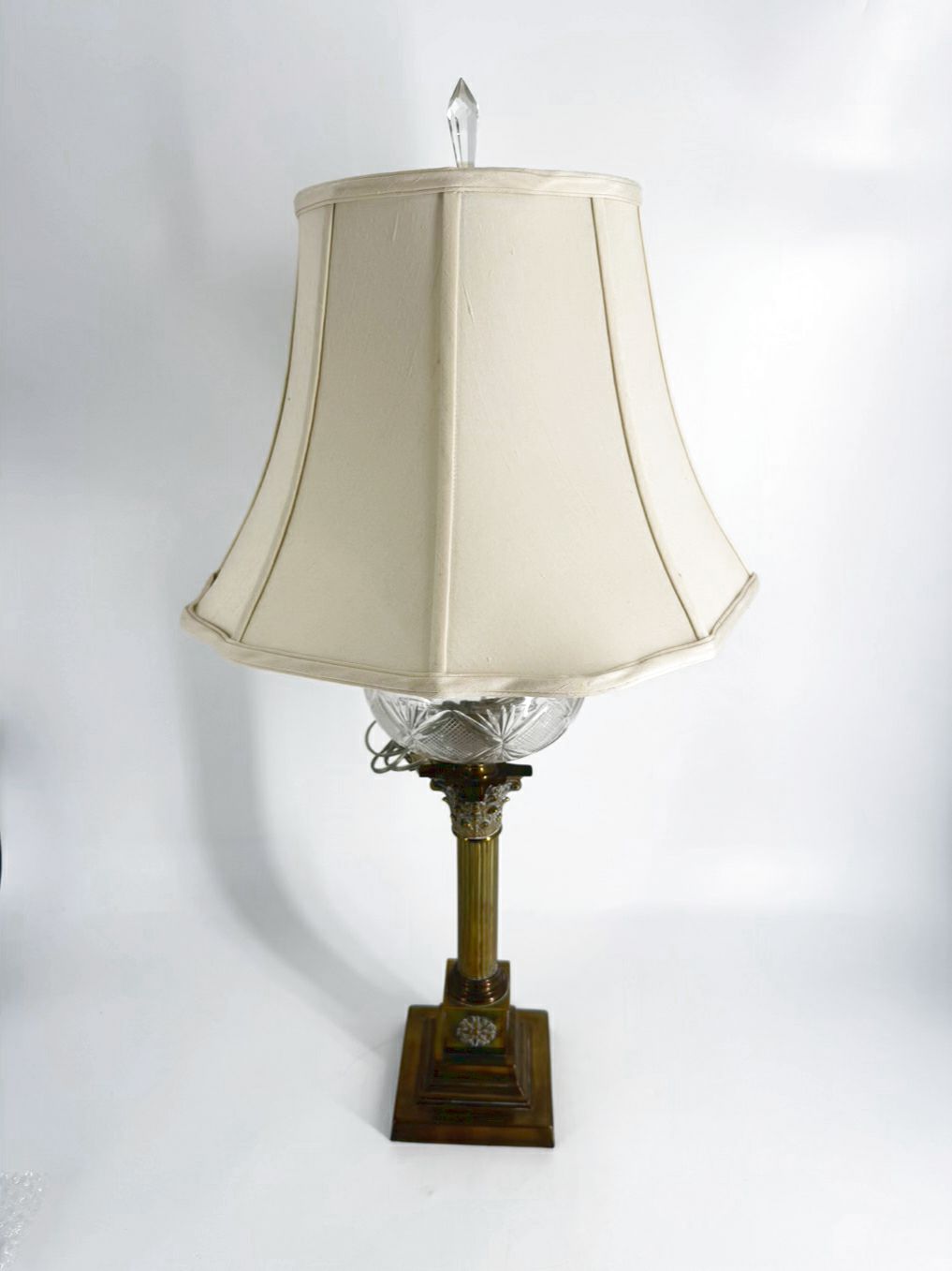 VINTAGE Glass & Brass Column Lamp w/ Shade