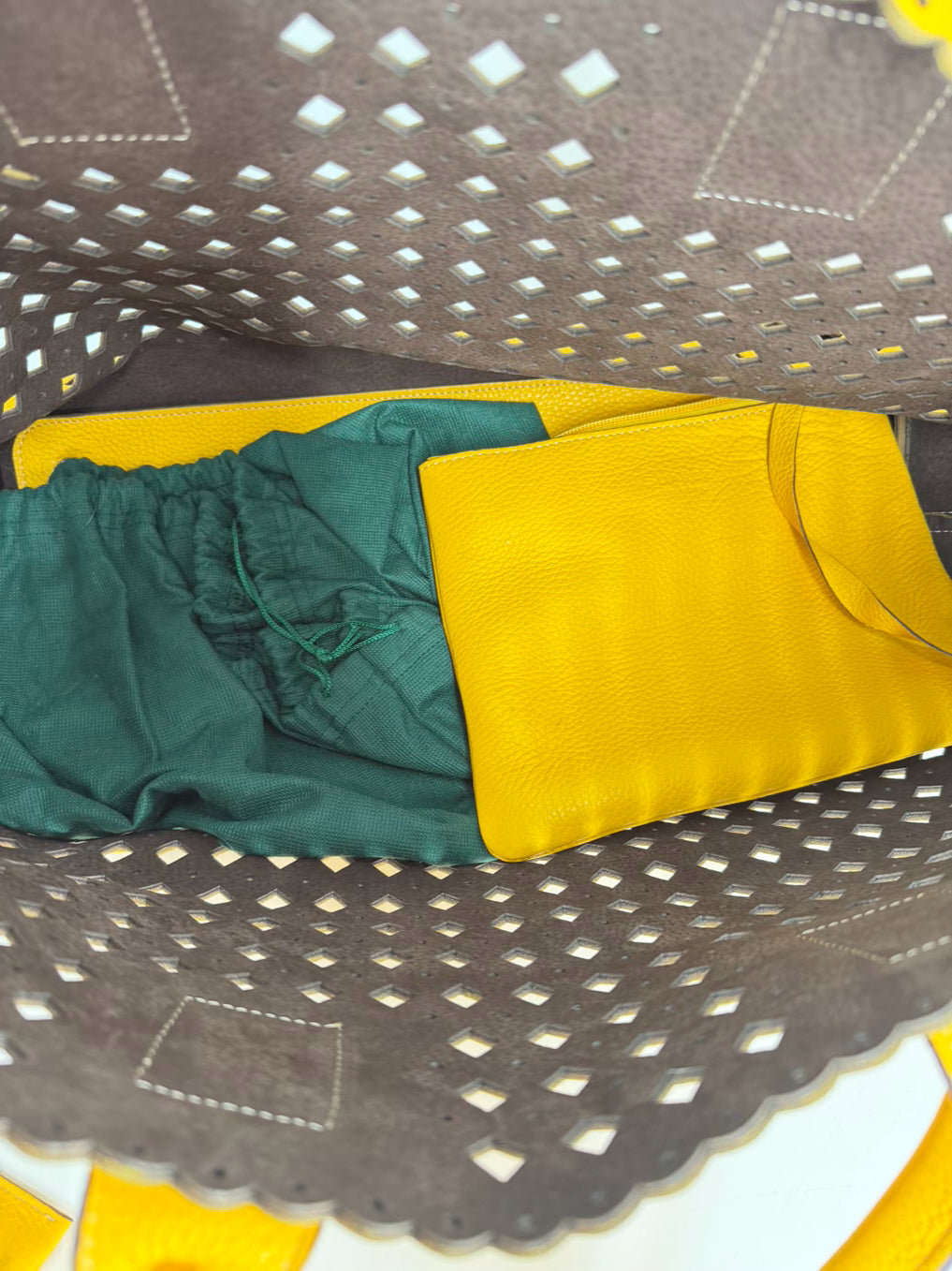 SUAREZ Yellow Leather Laser Cut Tote Bag