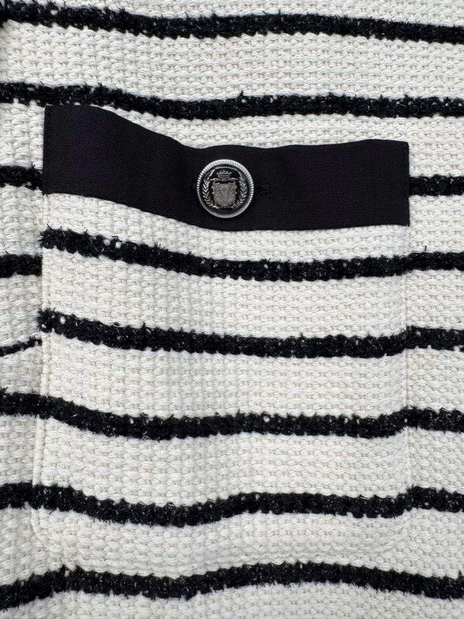 VERONICA BEARD Size 8 Cream & Black Stripe Blazer