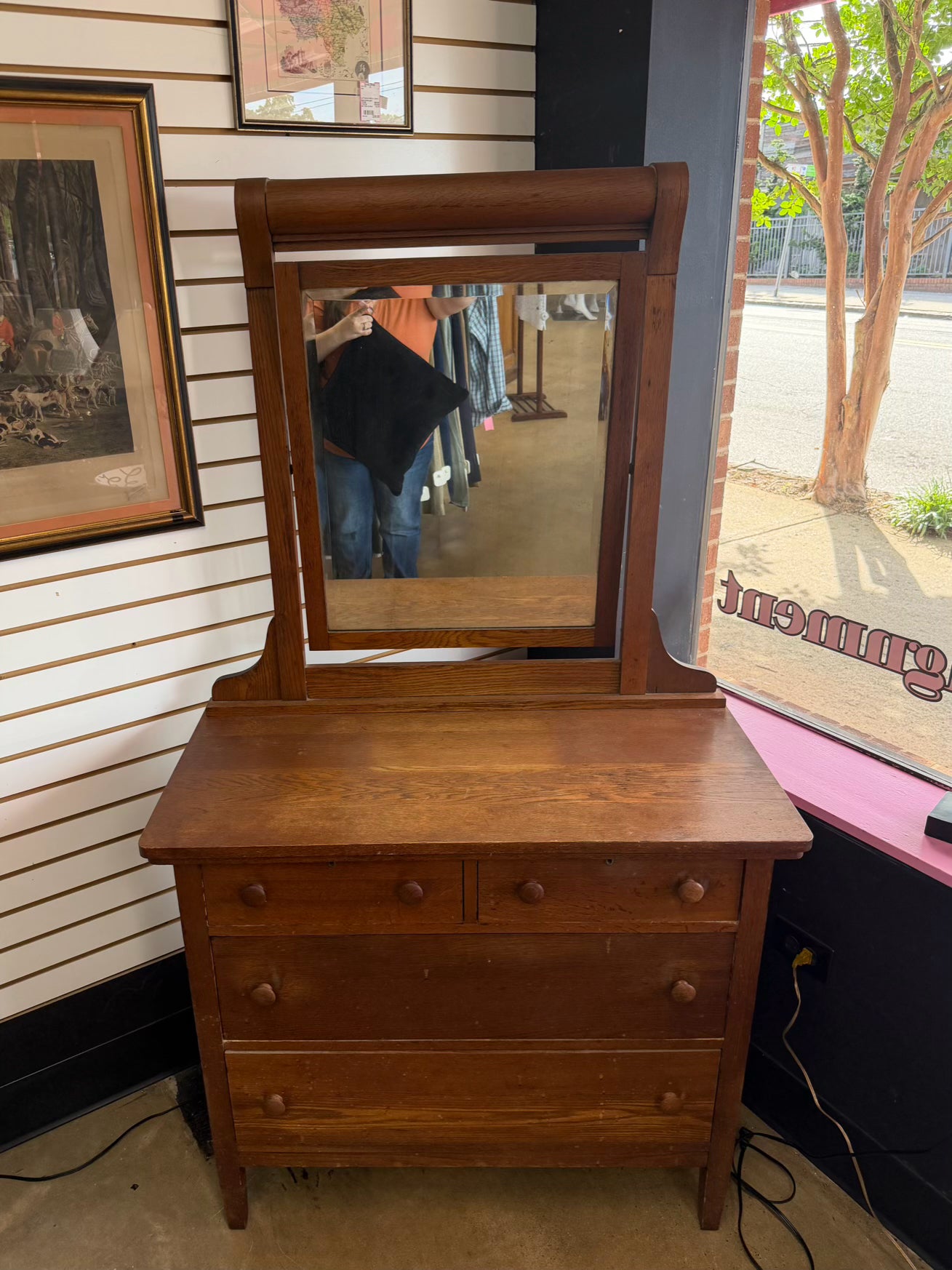 VINTAGE Light Oak Dresser w/ Mirror