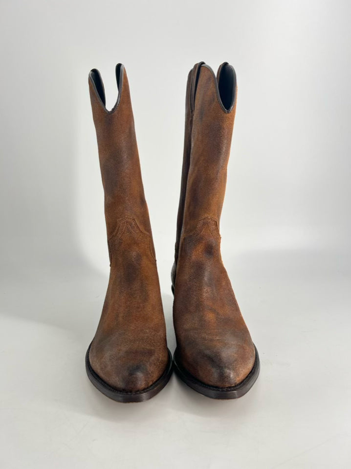 TONY MORA Size 44 Cognac Leather Cowboy Boots