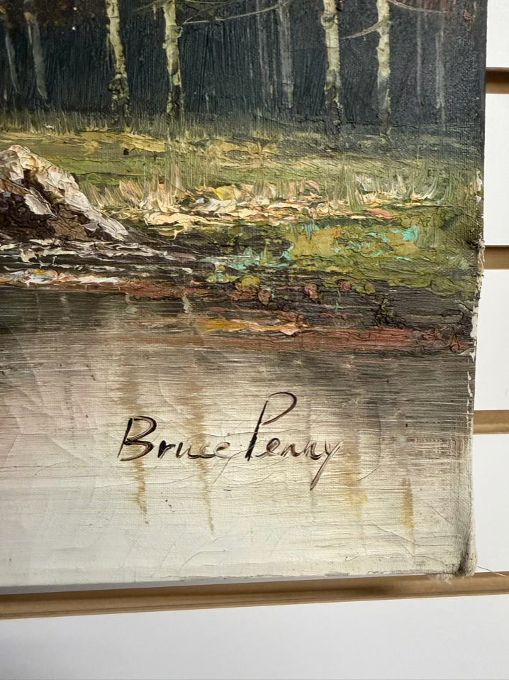 BRUCE PERRY Mountain Scene w/ Cabin Painting