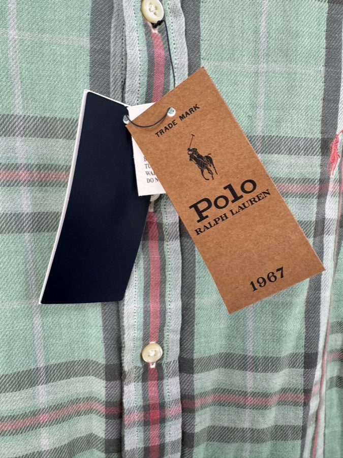 POLO RALPH LAUREN Size M Mint Plaid Long Sleeve Shirt NWT