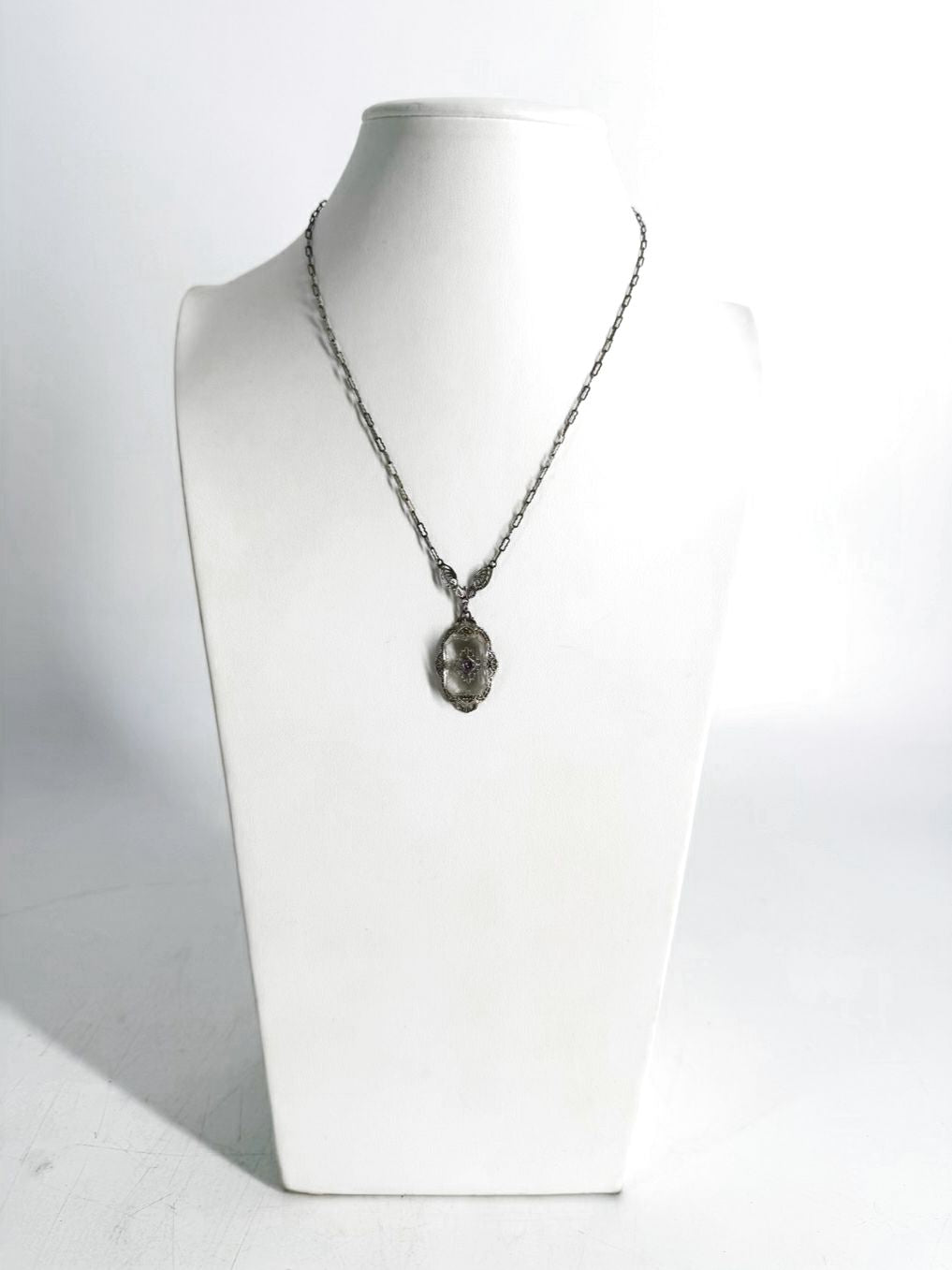 Silver Like Clear Emerald Cut Art Deco Necklace