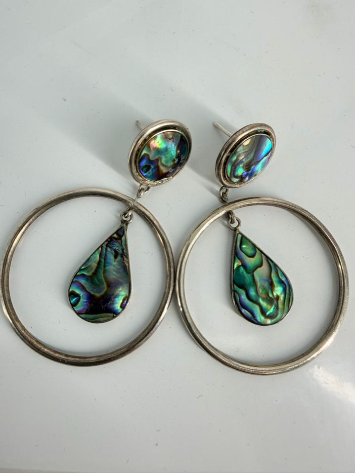 STERLING SILVER Abalone Shell Drop Earrings