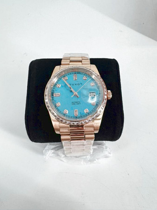 DUXOT Gold Tone & Turquoise Stainless Steel Stones Serenata Automatic Limited Edition Watch NWT