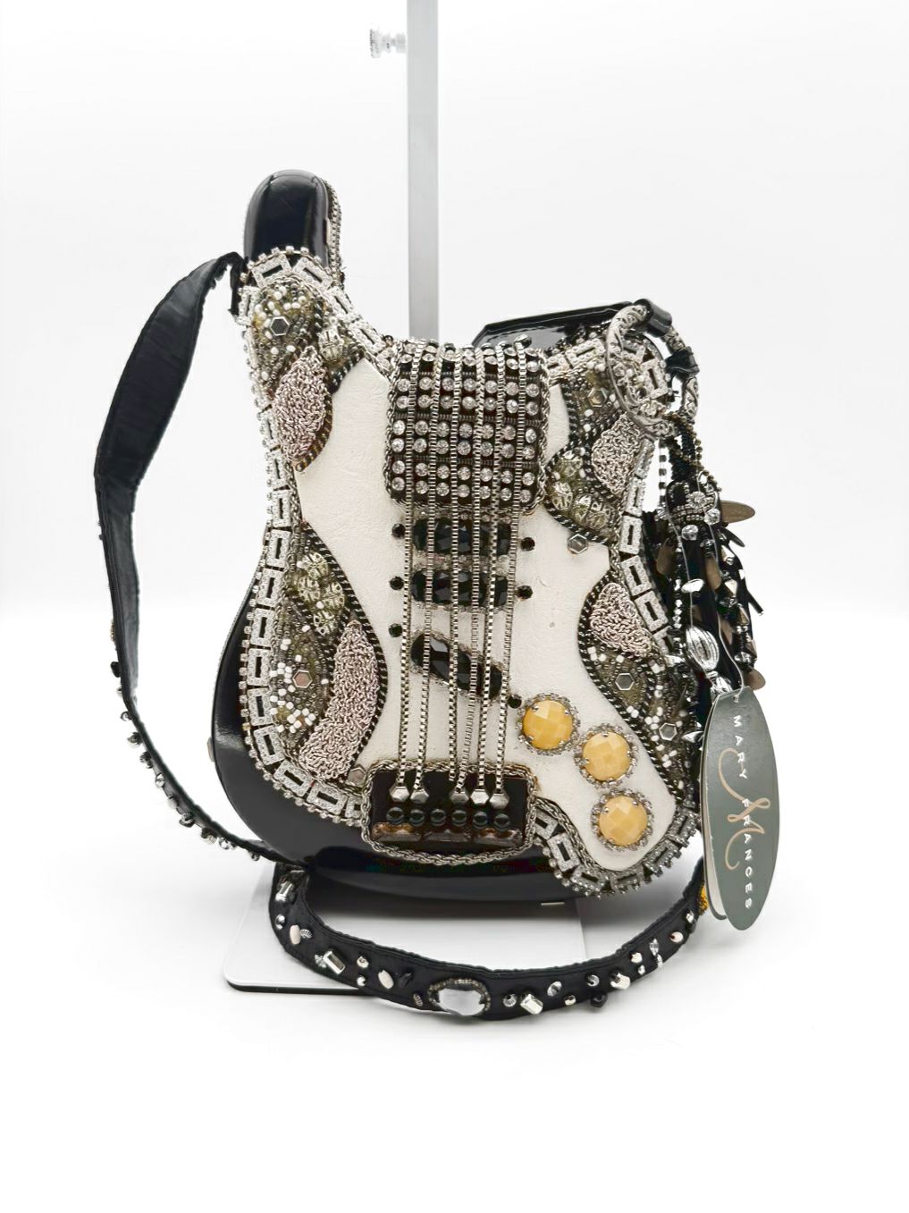 MARY FRANCES Greatest Hits Black & White Guitar Shape Purse