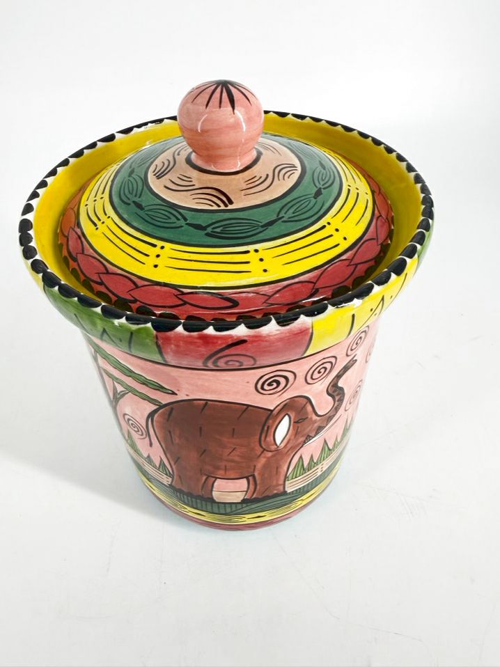ZIMBABWE Multi Colored Ceramic Large Jar w/ Lid