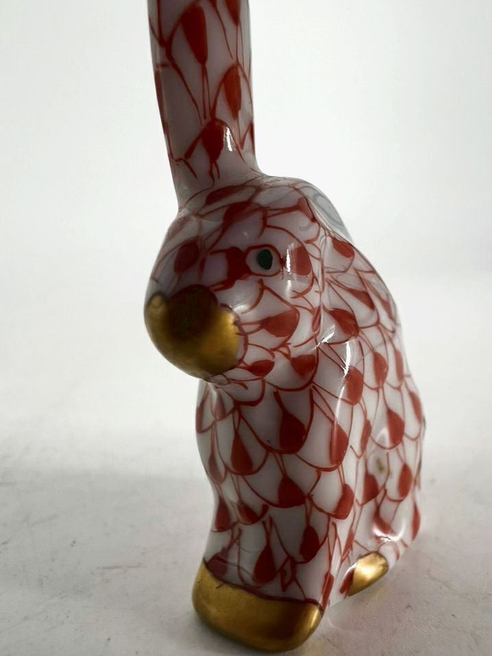 HEREND Pink & White Bunny Figurine