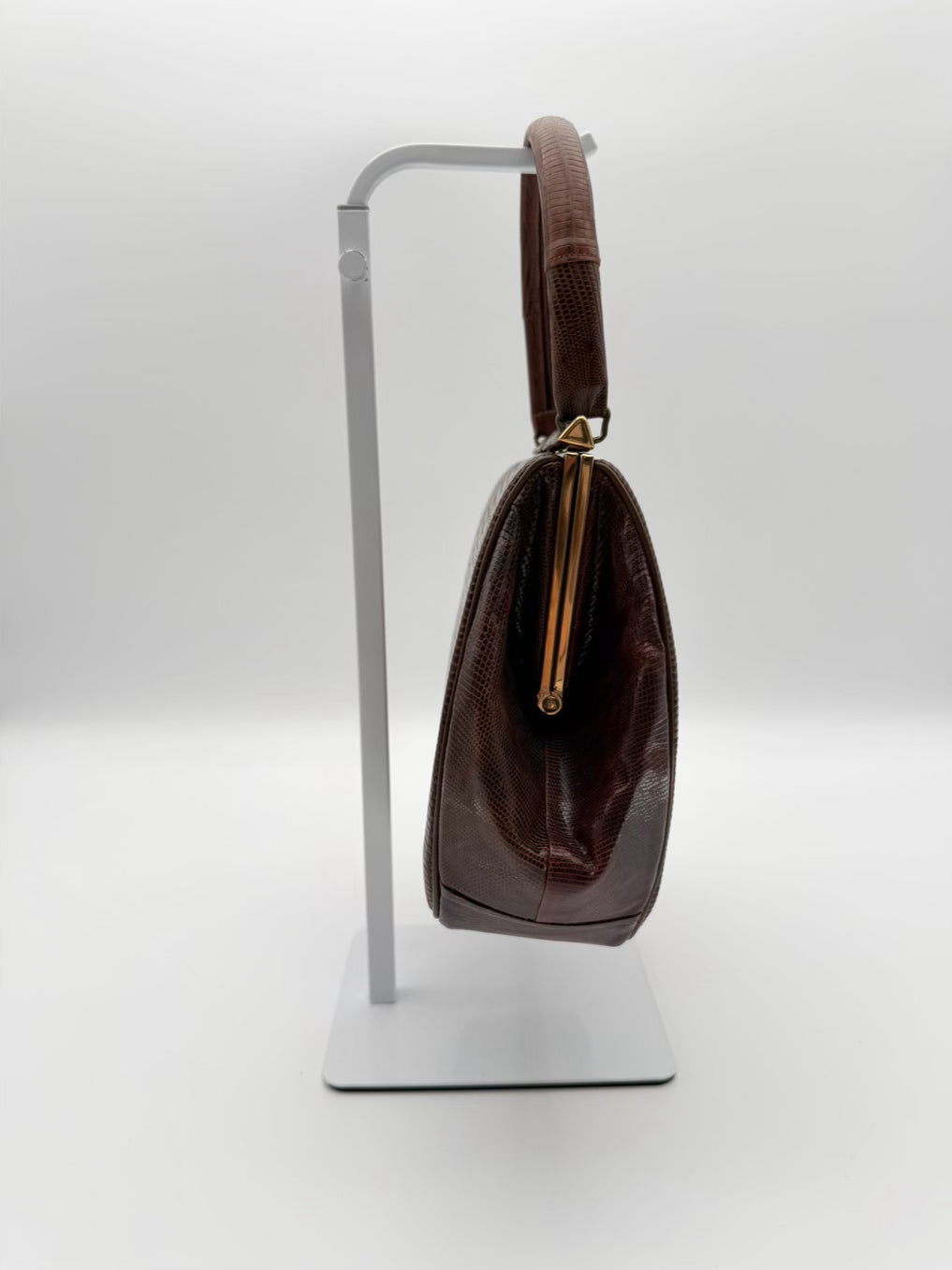 VINTAGE BELLESTONE 1950's Brown Lizard Embossed Top Handle Purse