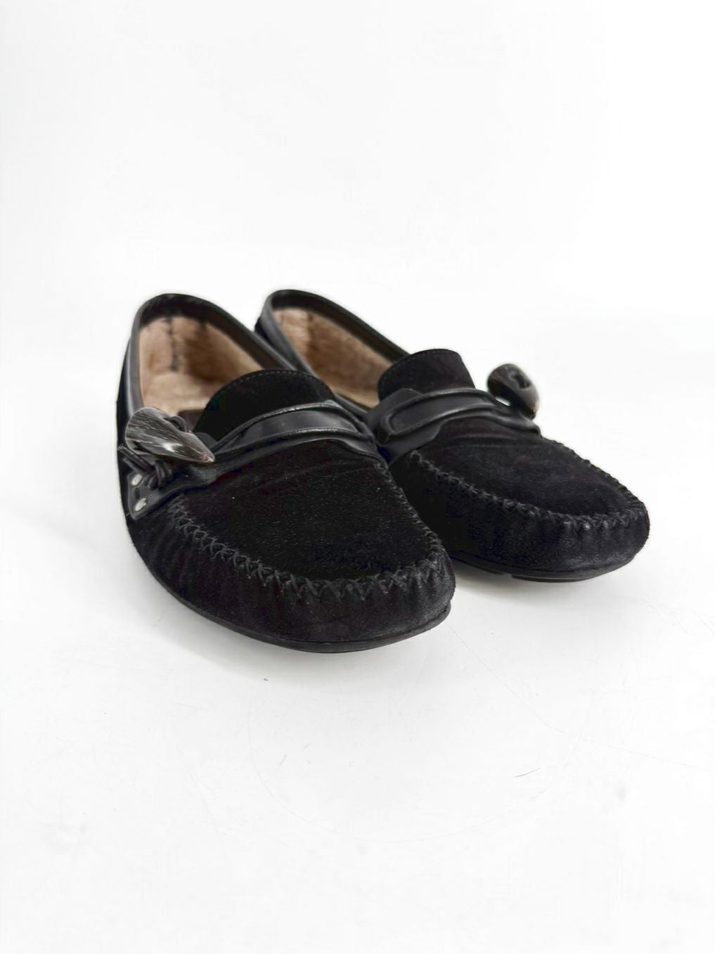 SALVATORE FERRAGAMO Size 9.5 Black Leather Flats