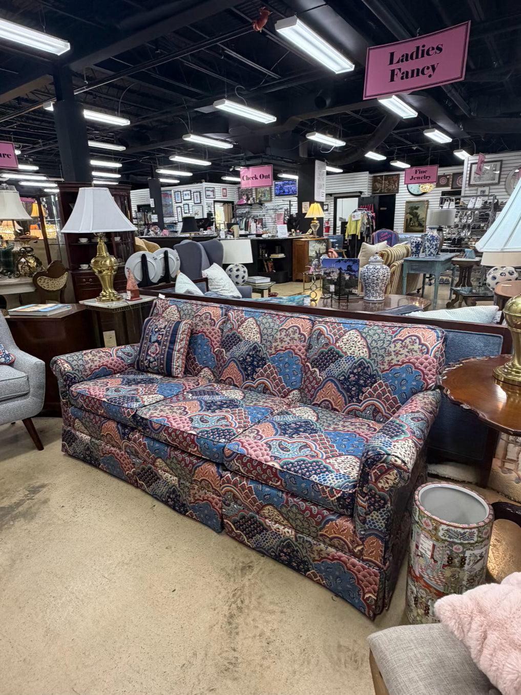 Blue, Rose & Aqua Paisley Sofa