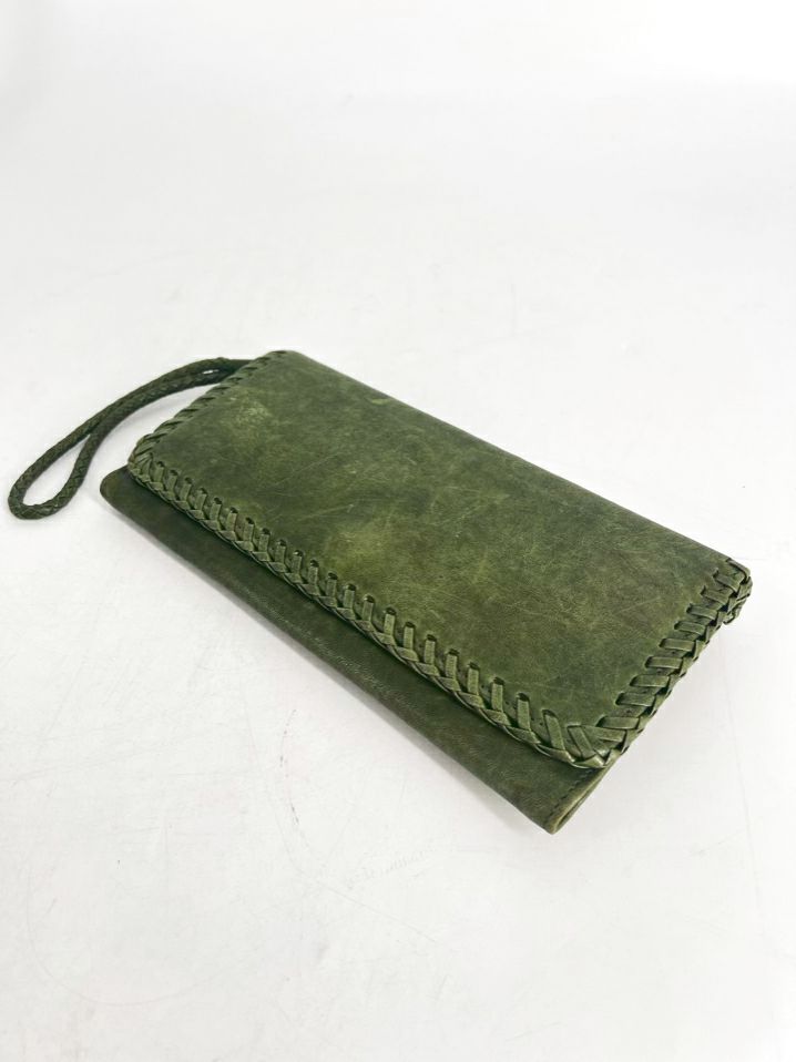 HOBO Green Leather Woven Wristlet