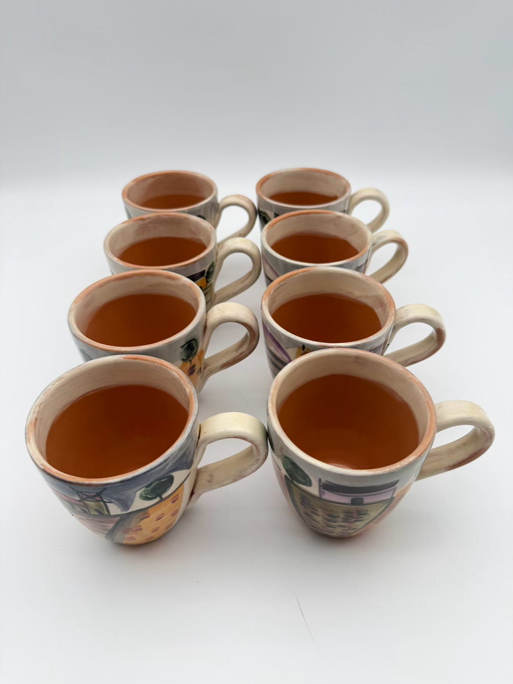 VIETRI Tan, Gold, Rust, Green Pottery 4 Piece Dinnerware Setting for 8 w/ Serving Dishes