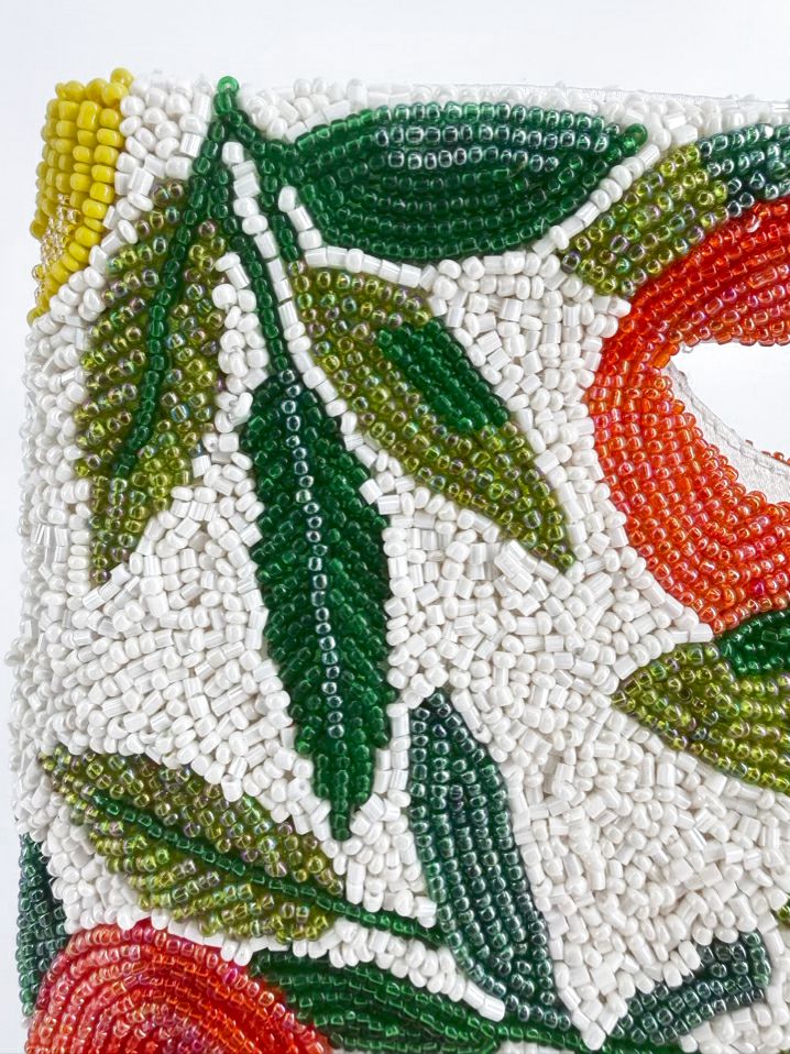 TIANA Citrus Beaded Green, White & Orange Fruit Clutch Bag NWT