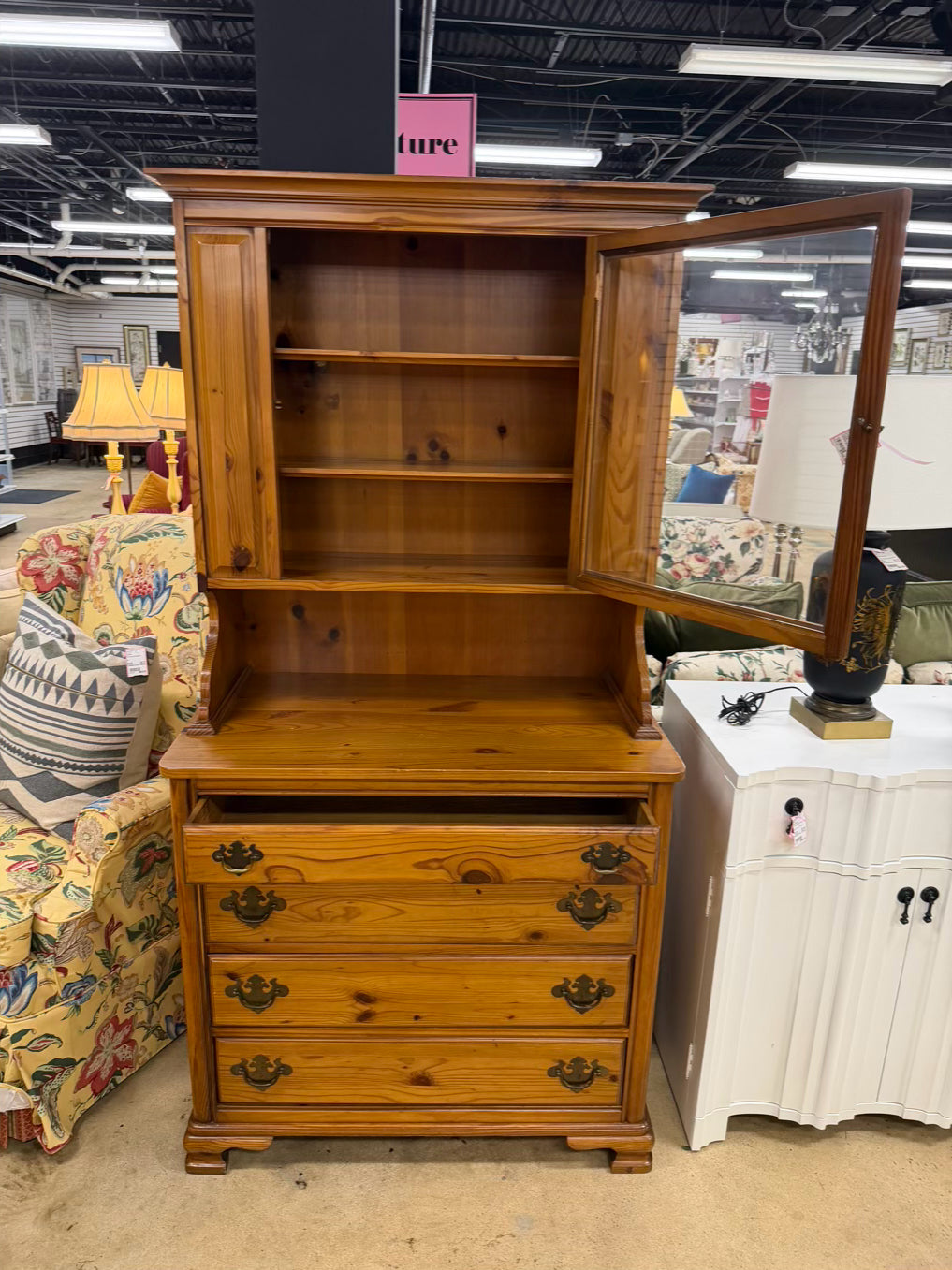 UNIQUE FURNITURE Light Pine Hutch w/ 4 Drawers