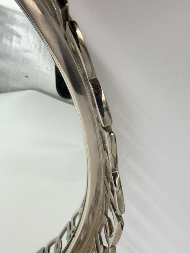 ETHAN ALLEN Silver Metal Oval Mirrored Tray