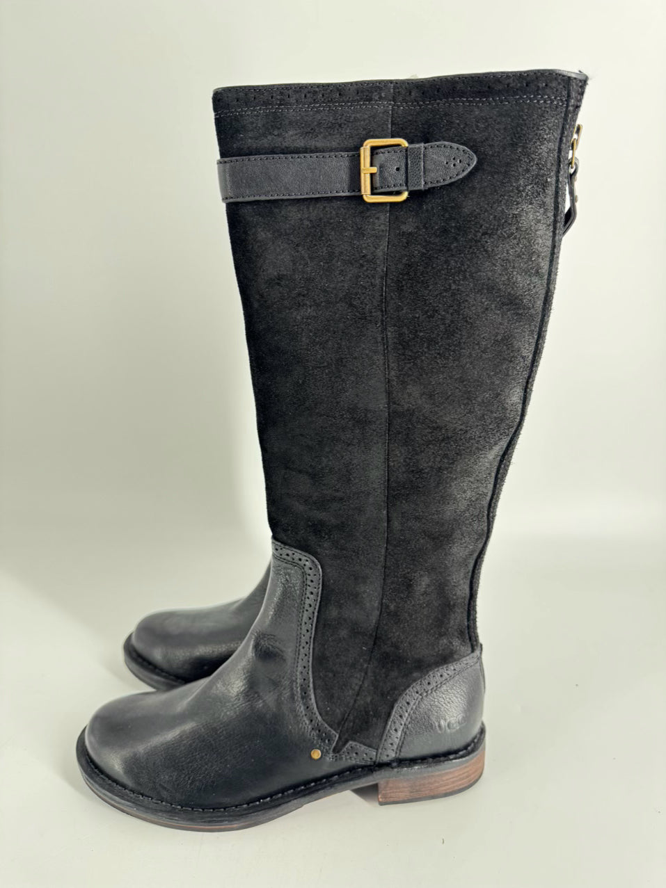 UGG Size 8.5 Black Leather & Suede Boots