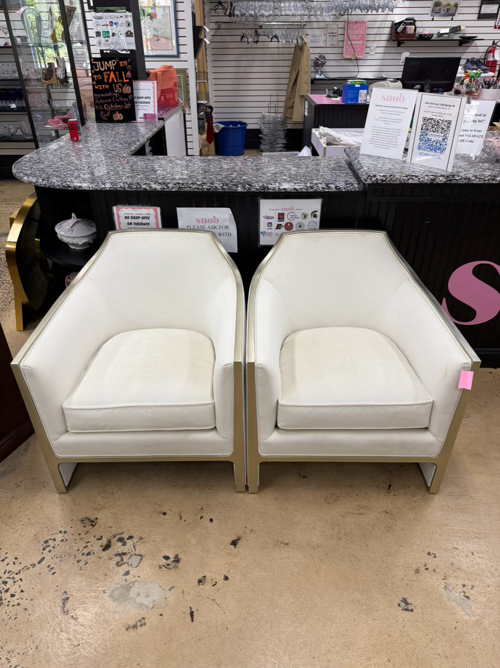 CARACOLE The Cats Meow White Velvet Pair Of Chairs