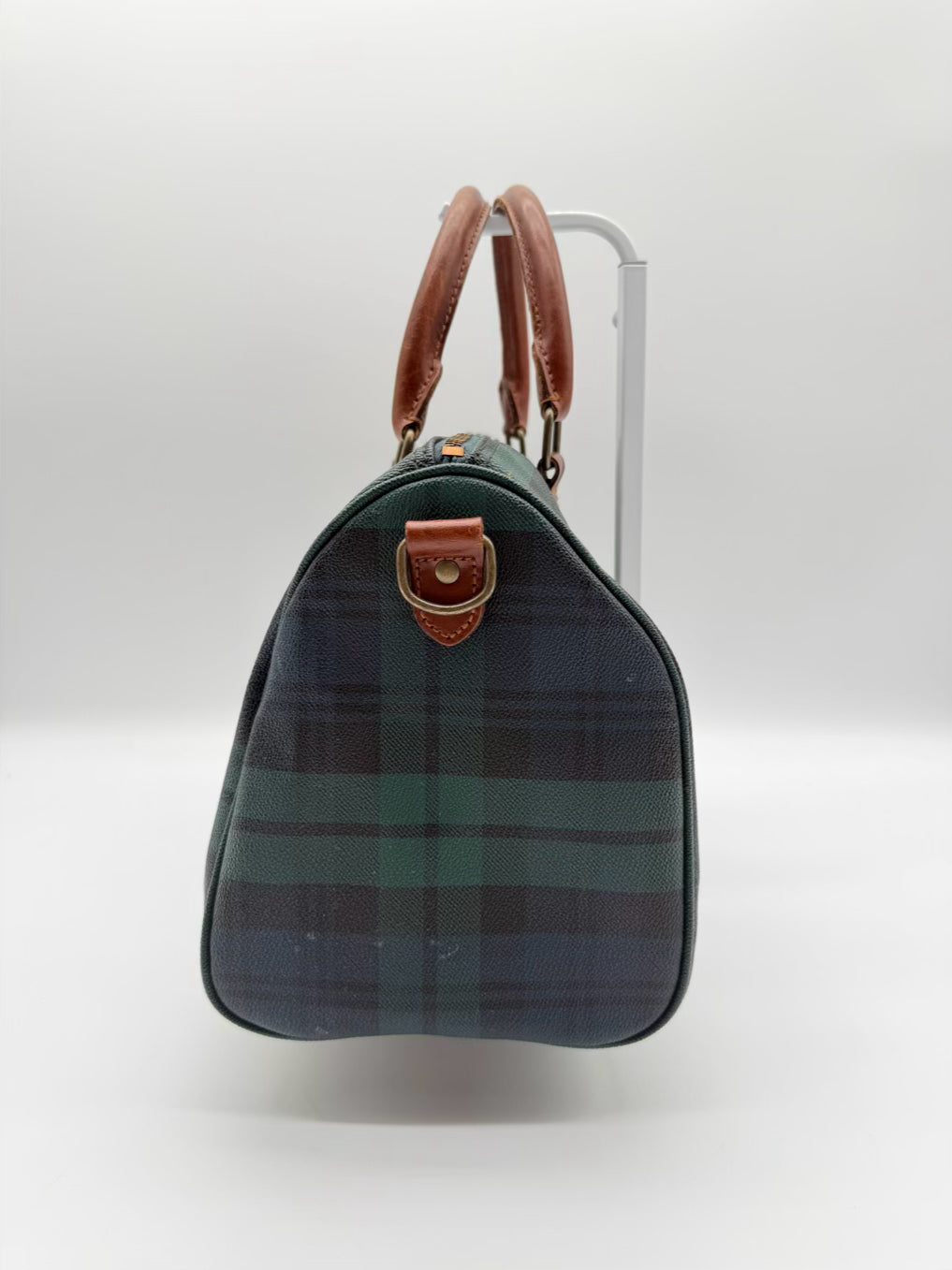 POLO RALPH LAUREN Blue & Green Coated Canvas Plaid Purse