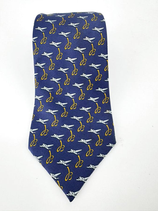 HERMES Blue & Yellow Airplane Silk Tie