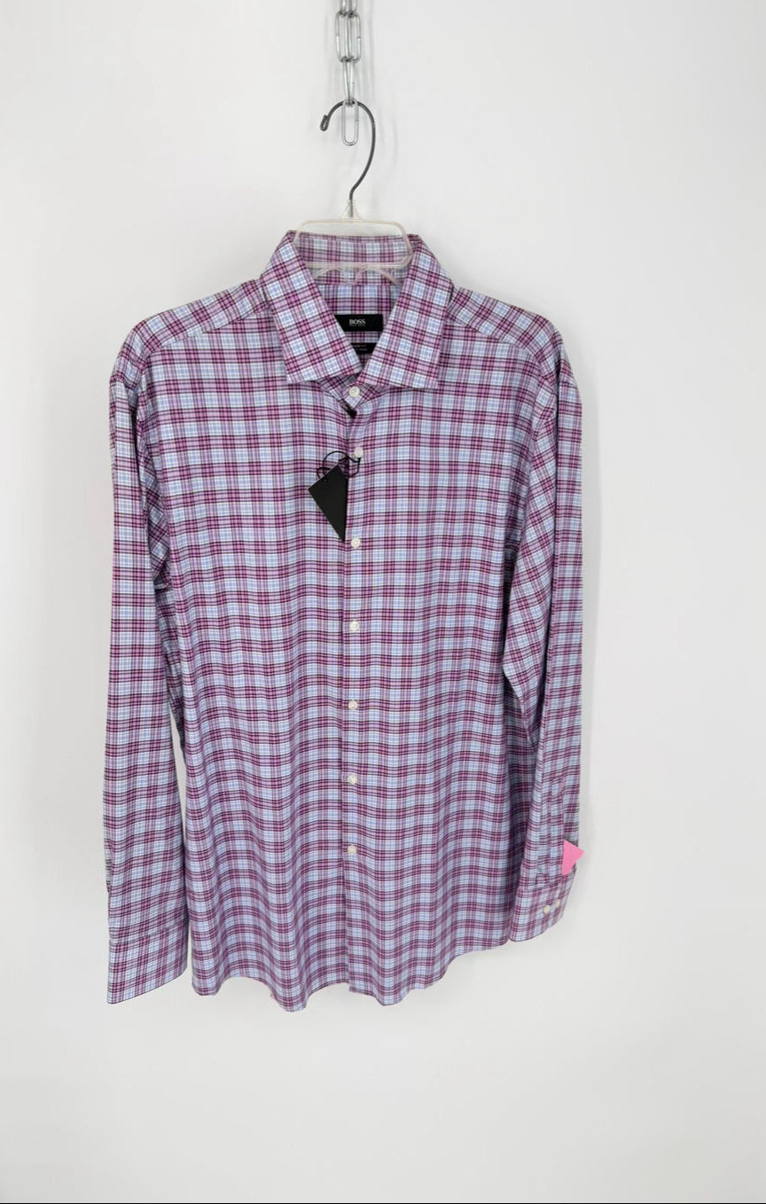 BOSS HUGO BOSS Size 34/35 Purple & Blue Long Sleeve Shirt NWT
