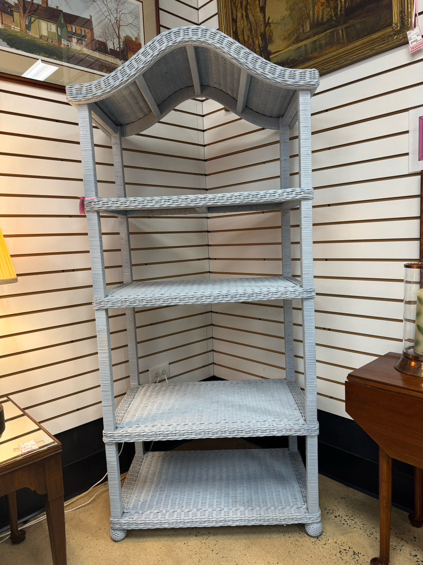 Blue Painted Wicker Arched 4-Shelf Etagere