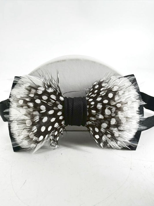 BRACKIDH Gatsby Black & White Guinea Feather Bowtie