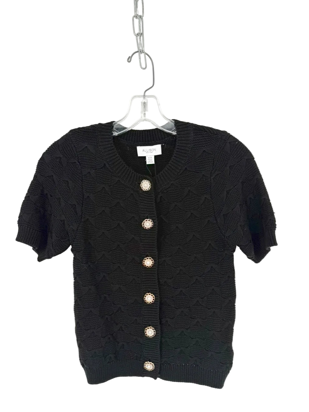 ALLISON Wmn's Size XS Black Knit Short Sleeve Cardigan NWT