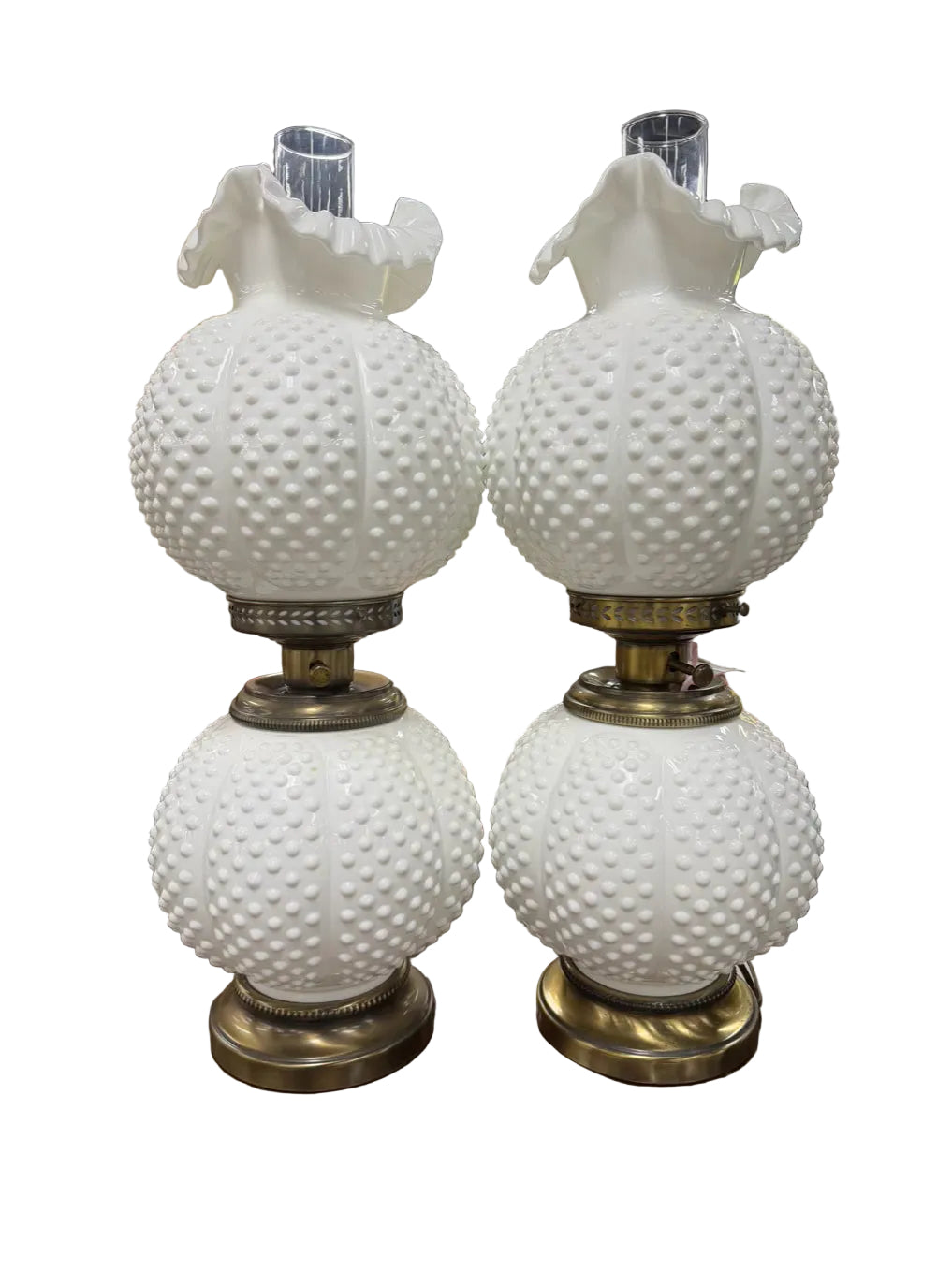 FENTON White Hobnail Glass Pair Of Lamps