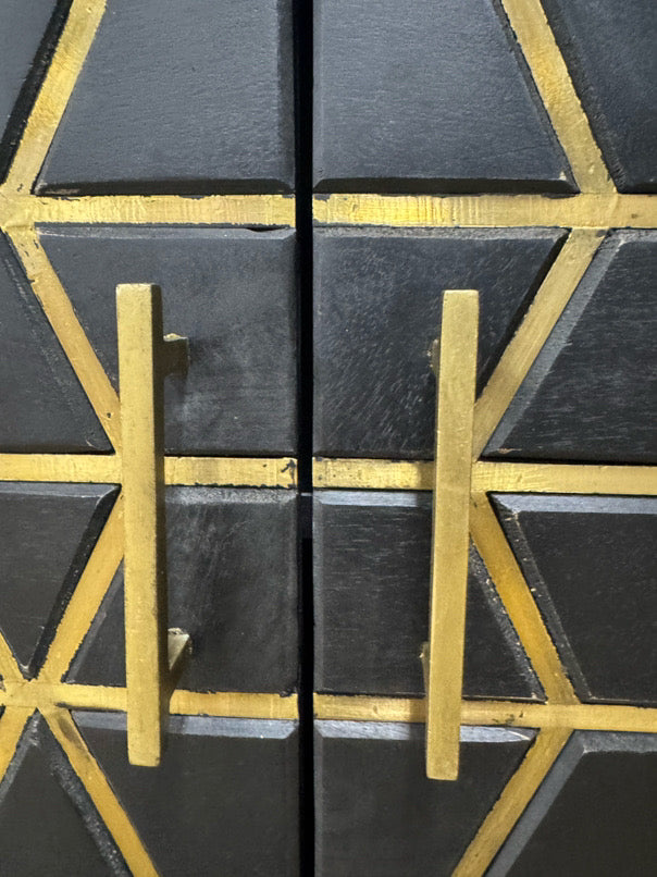 PORTER DESIGNS Black & Gold Mango Wood Mid-Century Modern Side Board