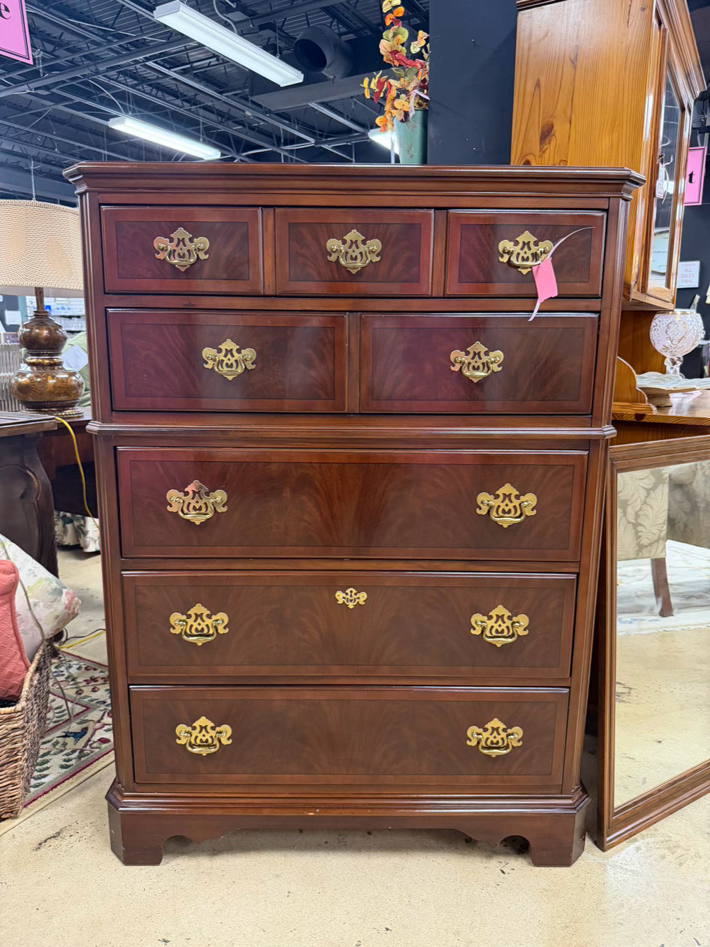 DREXEL Dark Mahogany Chippendale 5 Drawer Chest
