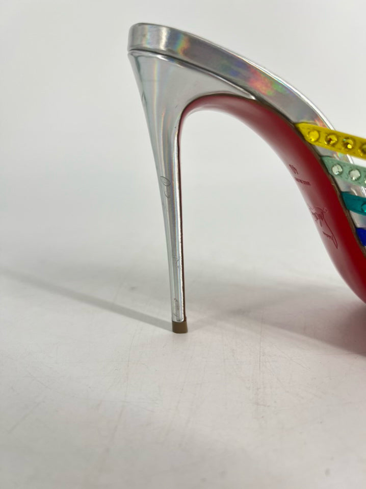CHRISTIAN LOUBOUTIN Size 40 Multi Color Leather Marthastrass 100 Crystal Slide Pumps