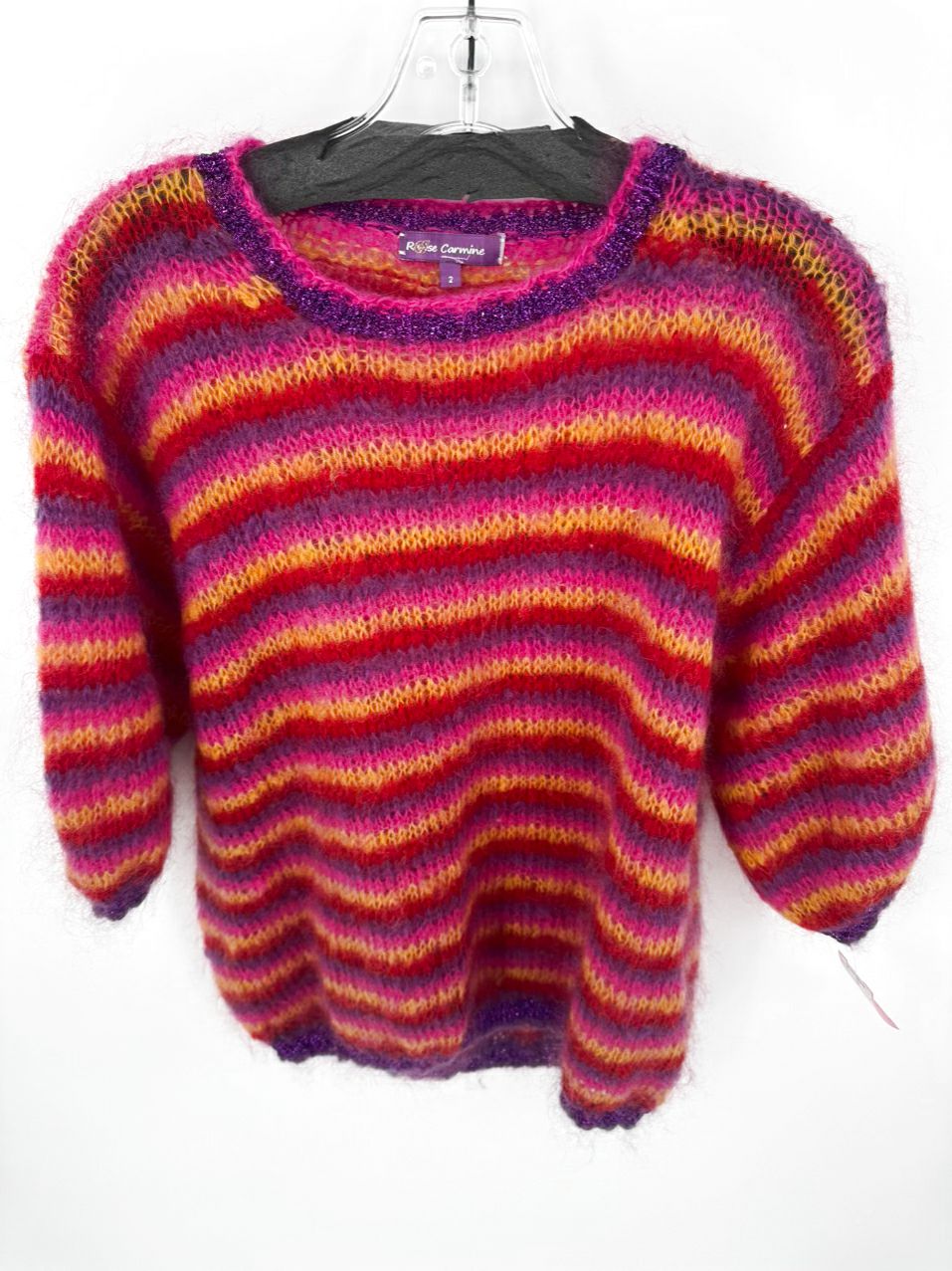 ROSE CARMINE Size 2 Red & Purple Mohair Blend Stripe Sweater