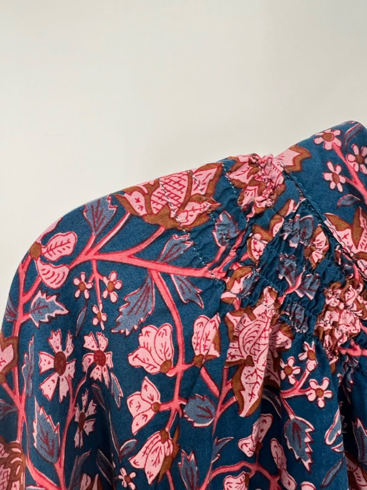 NAT by NATALIE MARTIN Size L Blue & Rust Print Floral Blouse