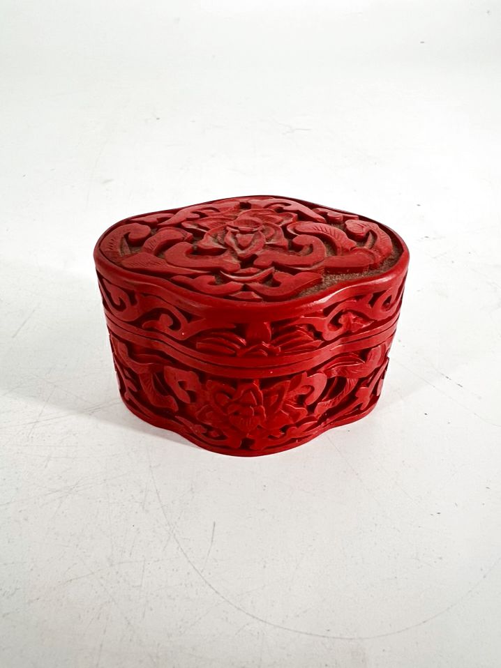 ANTIQUE Red Cinnabar Trinket Box