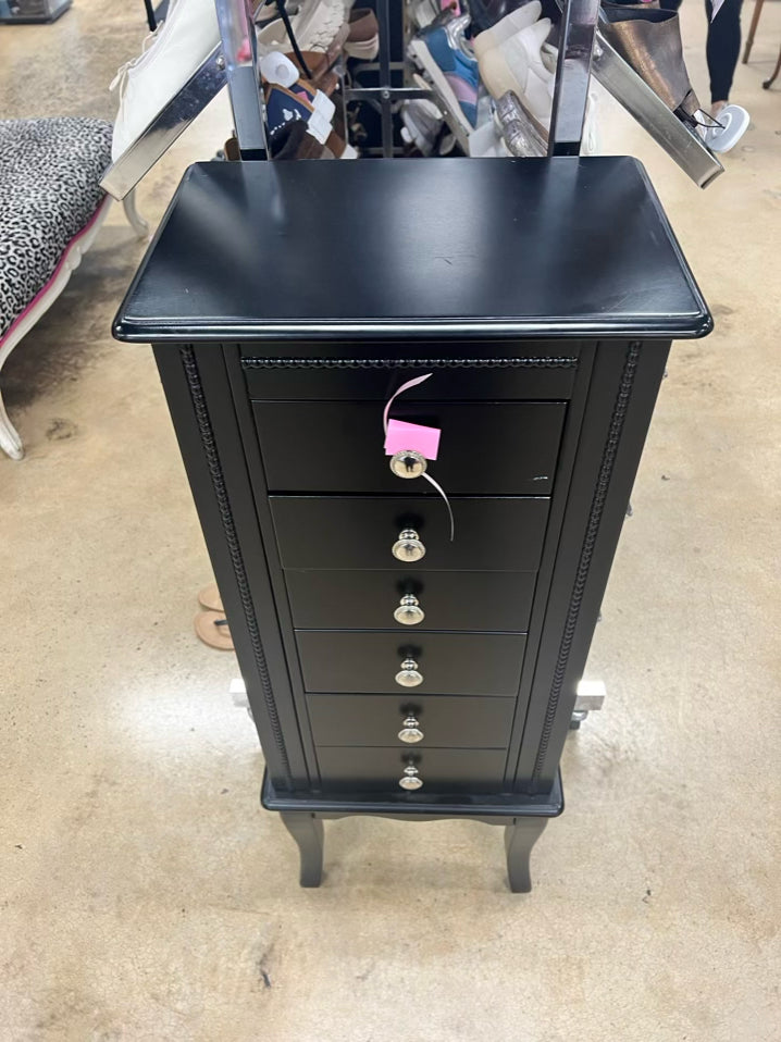 Black Wood Jewelry Cabinet w/ 6 Drawers