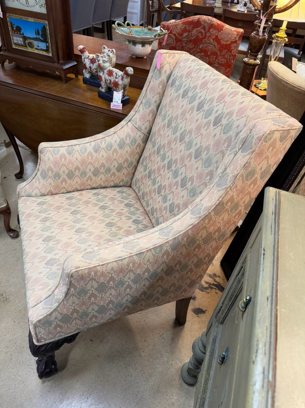 VINTAGE  Cream & Pink Wing Back Chair