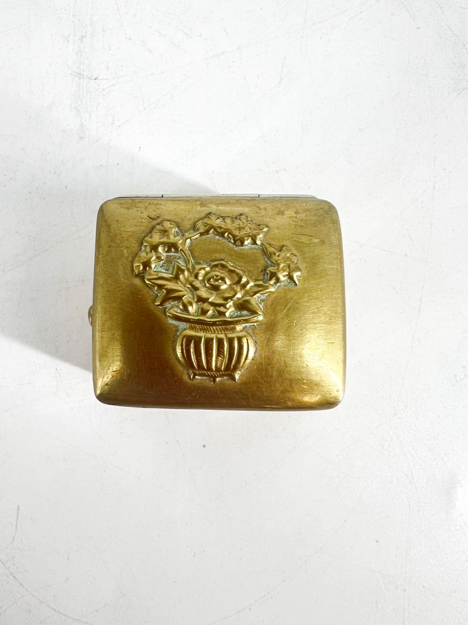 JAPAN Gold Tone Brass 19th Century Floral Trinket Box