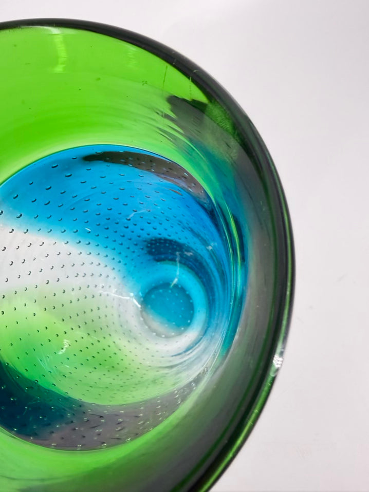 Blue & Green Hand Blown Bubble Glass Cylinder Vase