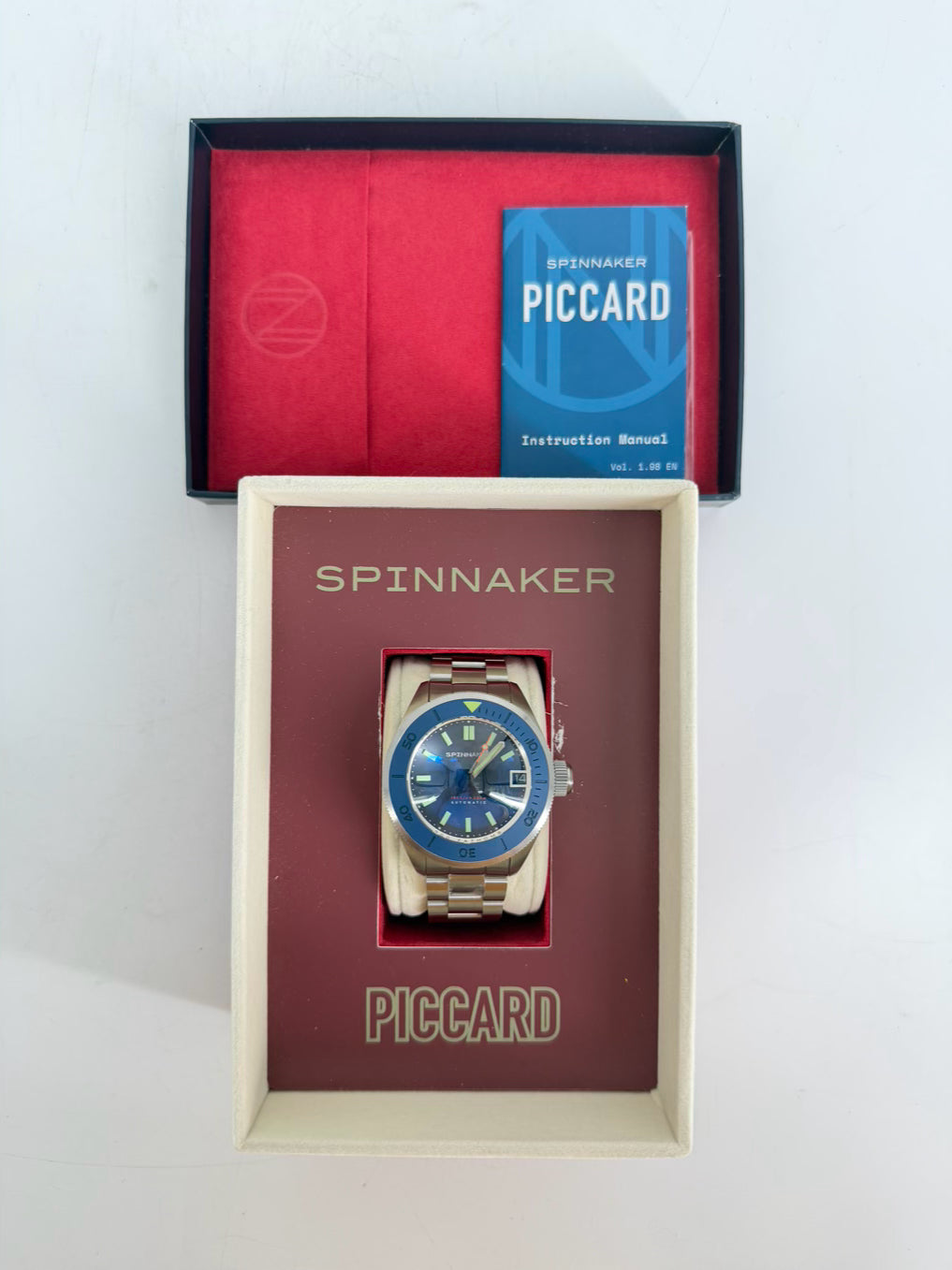 SPINNAKER Blue & Green Stainless Steel Automatic Watch w/ Links & Box