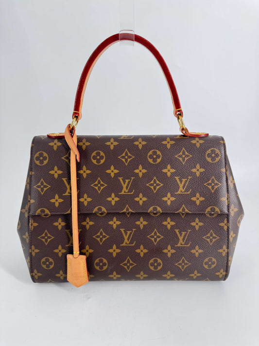 LOUIS VUITTON Brown Leather Monogram Logo Cluny Purse