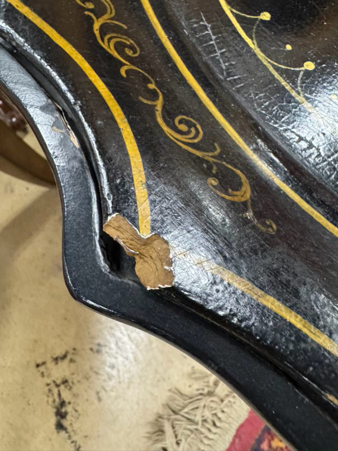 VINTAGE Wood Painted Black Flowers Coffee Table w/ Removable Tray