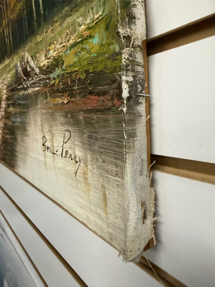 BRUCE PERRY Mountain Scene w/ Cabin Painting