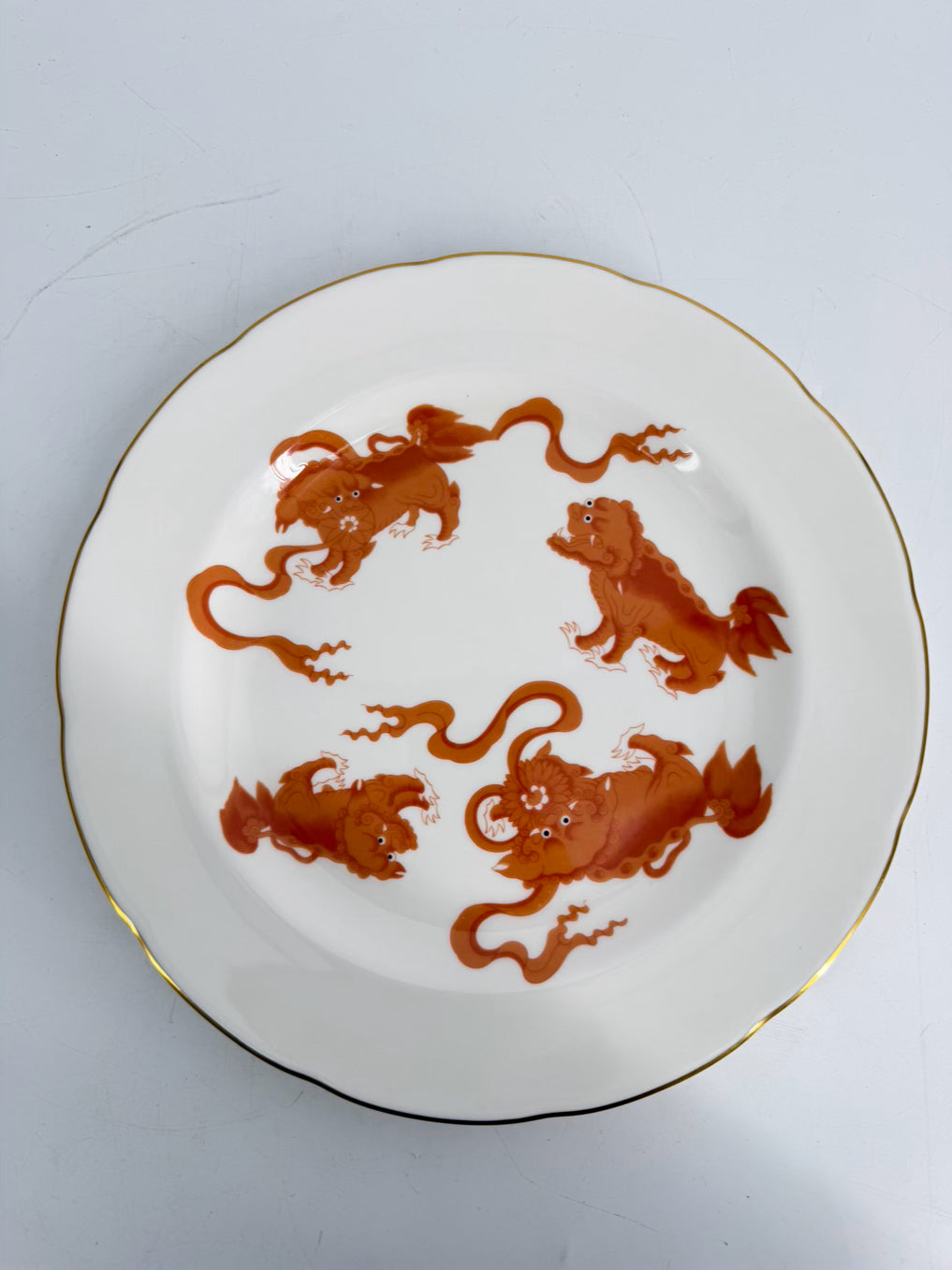 WEDGWOOD Red Chinese Tigers White & Orange Ceramic Dinnerware Setting For 9