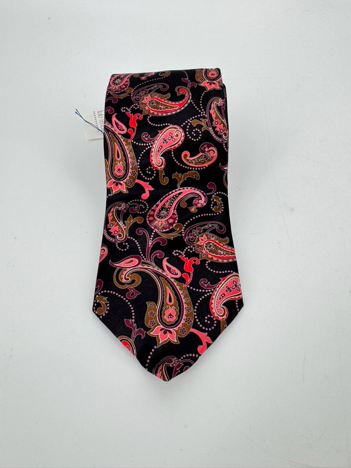 ITALO FERRETTI Black & Red Silk Paisley Print Tie NWT