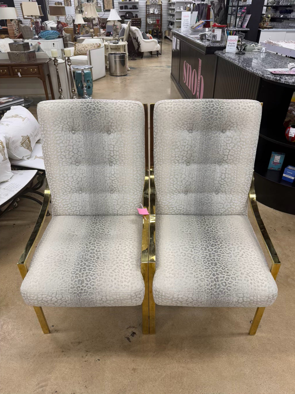 Contemporary Gold Metal Pair Of Animal Print Chairs