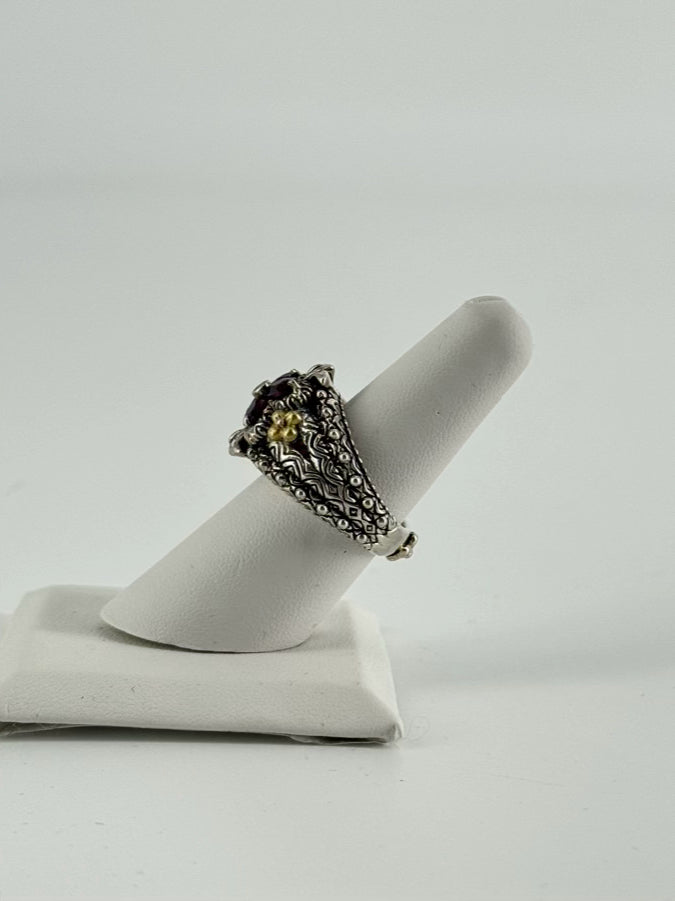 BIXBY 18K & STERLING SILVER Garnet & Diamond Floral Ring