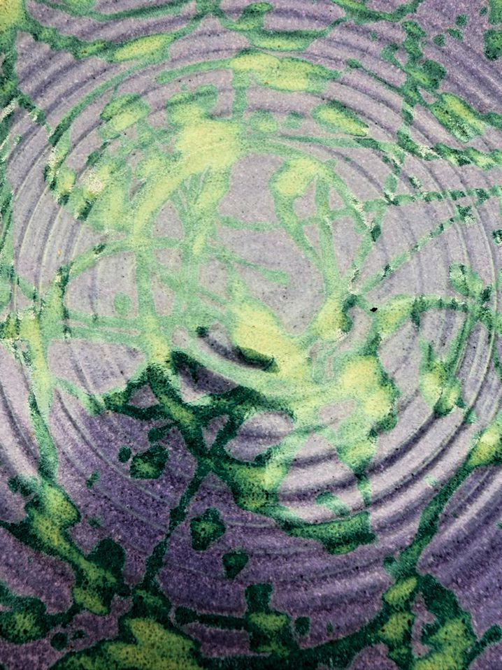 ROBIN BLOOM Purple & Green Pottery Set Of 4 Plates