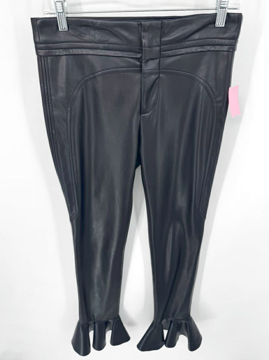 ALEXIS Size S Black Faux Leather Ruffle Pants